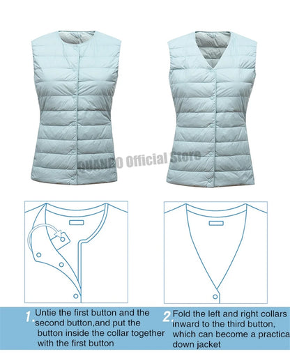 Women Sleeveless Vest New 90% White Duck Down Female Slim Warm Inner Ultra Lightweight Packable Down Liner Jackets