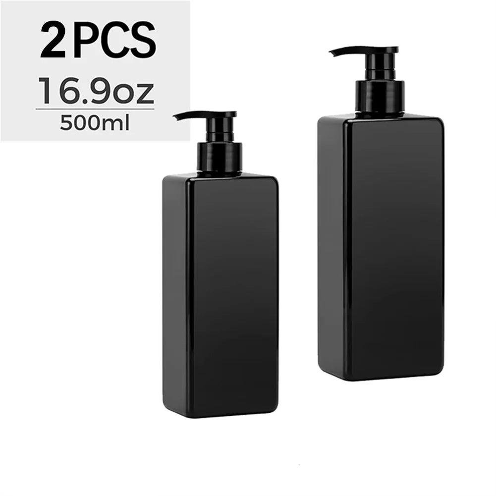 2PCS 500ml Refillable Square Soap Dispenser Bathroom Hand Pump Bottle Liquid Shampoo Body Wash Container With Waterproof Labels