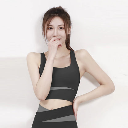 High Waist Yoga Set Lady Gym Suit Sport Set Shockproof Sport Bra Crop Top Patchwork Tracksuit Women Fitness Outfit Training Wear