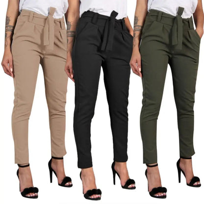 2024 Spring Summer Autumn Casual Slim Chiffon Thin Pants For Women High Waist Black Khaki Green Pants Woman Trousers