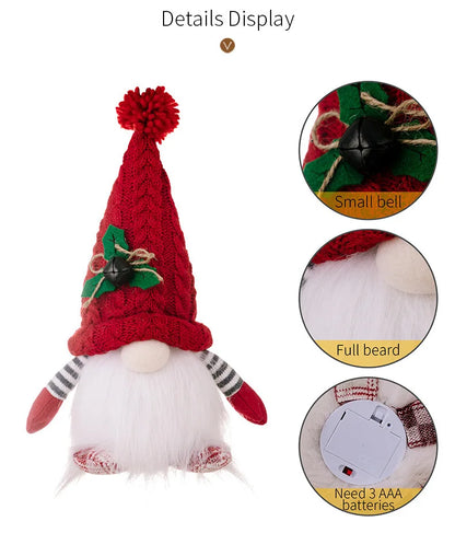 30CM Glowing Knitted Gnome Doll with Led Night Light Christmas Decorations 2024 Home Xmas Tree Decor Navidad New Year 2025 Gift