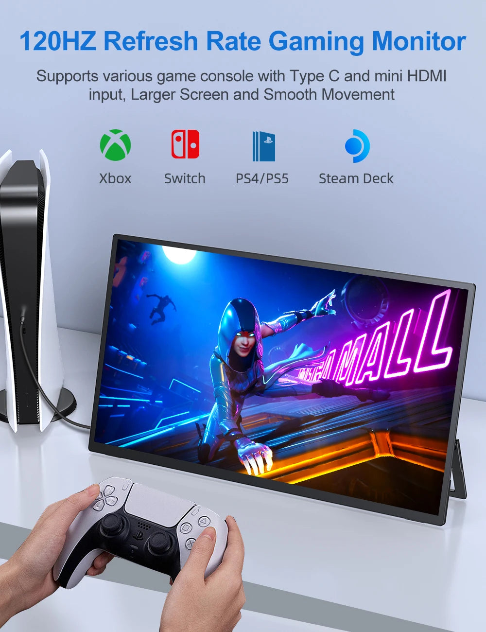 UPERFECT 18.5 Inch Computer Gaming Display Portable Monitor 120HZ IPS Laptop HDMI USB C External Screen With VESA Adjust Stand