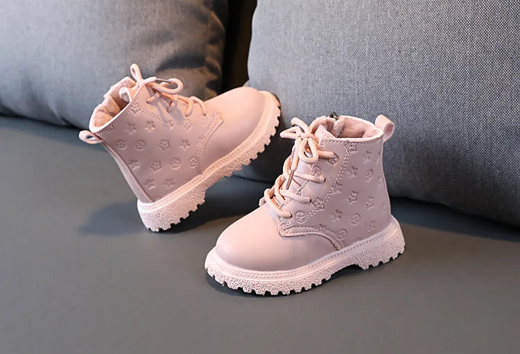 Botas Girl Shoe High Top Kid Shoe2024winter Fashion Child Boot Boy Leather Shoe Allmatch Ankle Boot Warm Girl Boot Bota Infantil