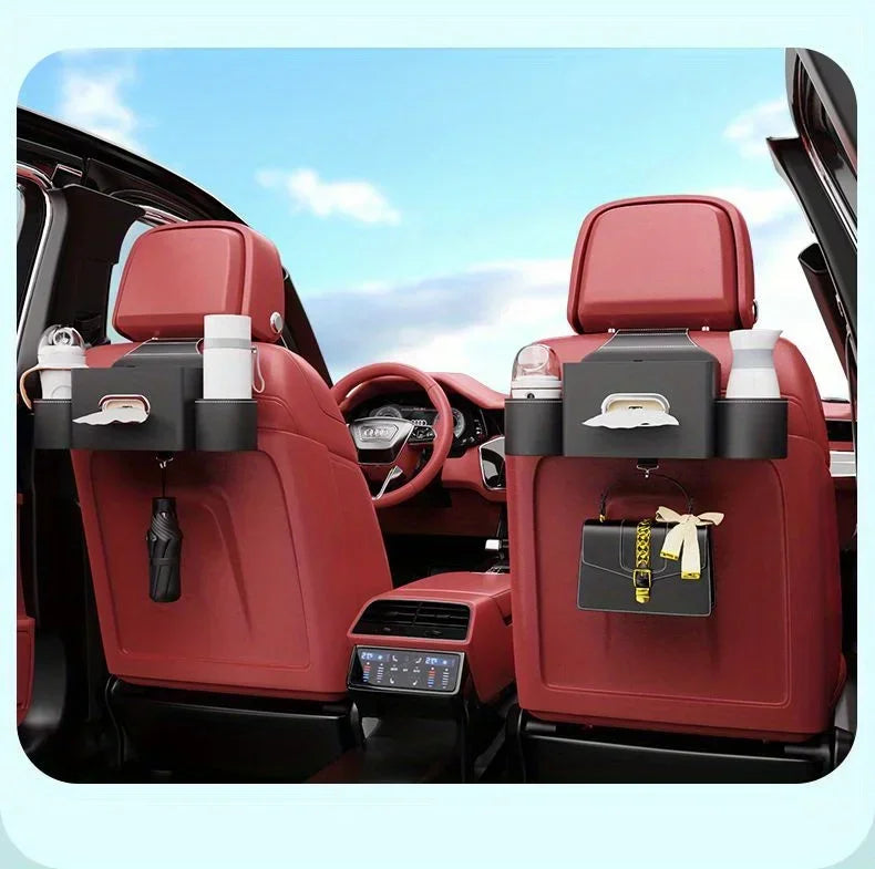 For Tesla Model 3 Y Leather Car Seatback Multi-Functional Storage Box Car Seat Back Organizer Rack Car Seat Rear Tissue Box