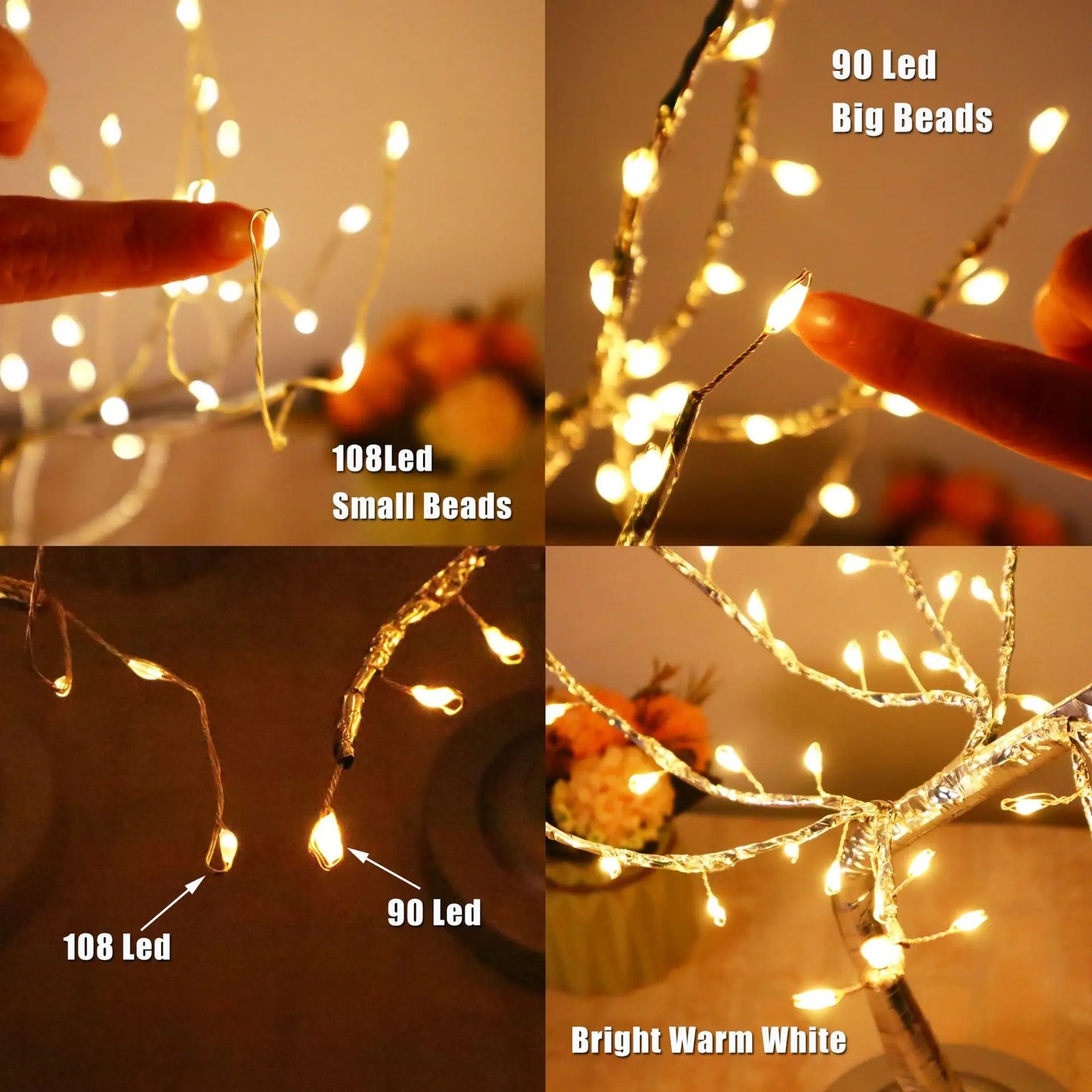 LED Birch Tabletop Bonsai Tree Night Light Mini Christmas Tree Lamp 8Modes USB/Battery Bedside Room Decorative Fairy Nightlights