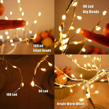 LED Birch Tabletop Bonsai Tree Night Light Mini Christmas Tree Lamp 8Modes USB/Battery Bedside Room Decorative Fairy Nightlights