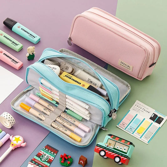 Kawaii Pencil Bag Large Capacity Organizer Pen Case Pouch Box Korean Girls Back To School Supplies Cute Accessories Stationery 