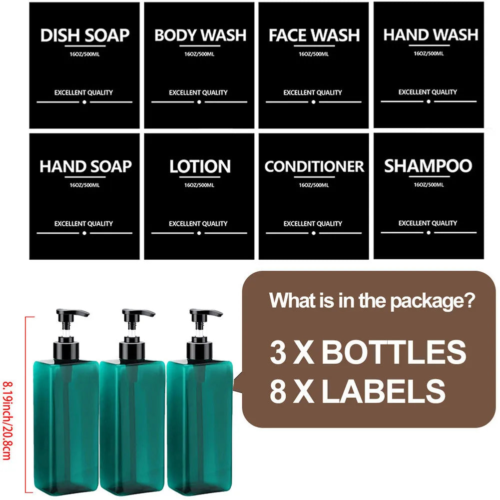 Bathroom Refillable Liquid Square Bottle Dispenser Lotion Containers With Labels Dish Soap Body Wash Dispenser 500ml