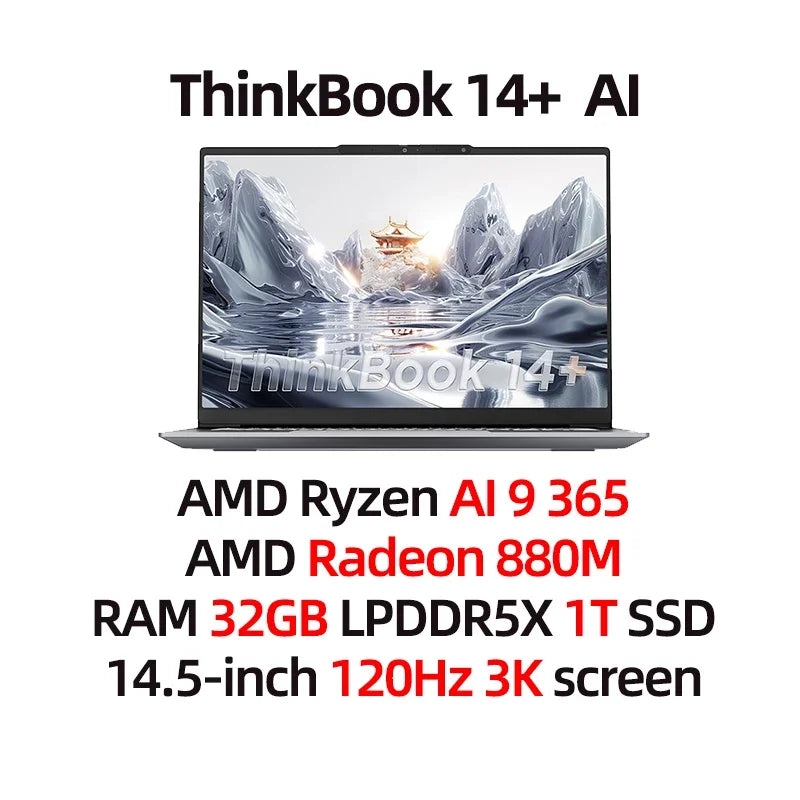 Lenovo ThinkBook 14+ 2024 AI Laptop AMD Ryzen AI 9 365 RAM 32GB  1TB SSD Core Graphics 14.5-inch 3K LED 120Hz Screen Notebook Pc