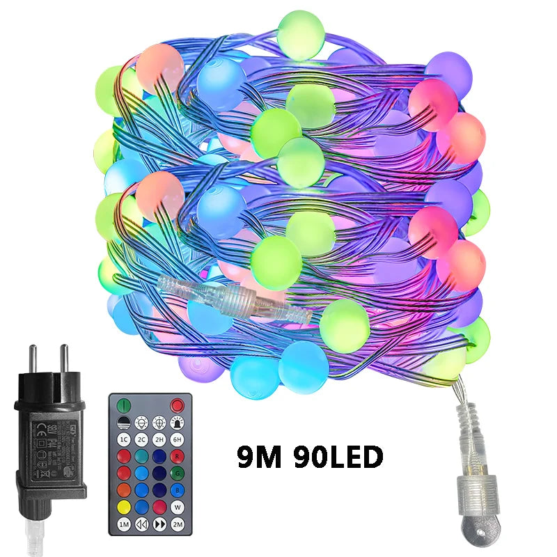 10M RGB LED Fairy Lights Globe Ball String Smart APP Bluetooth Control Addressable Garlands Outdoor Christmas Room Decoration