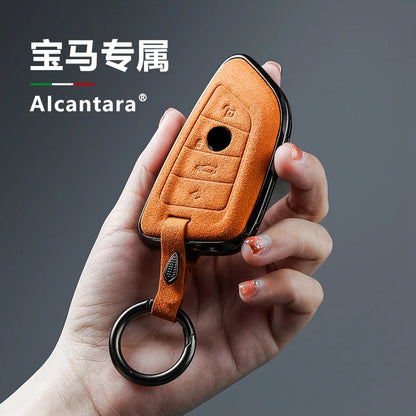 Car Alcantara Key Case Cover Holder Chain For BMW G20 G30 X1 X3 X4 X5 G05 X6 F20 G21 f40 f80 35i 3 5 7 Interior Accessories