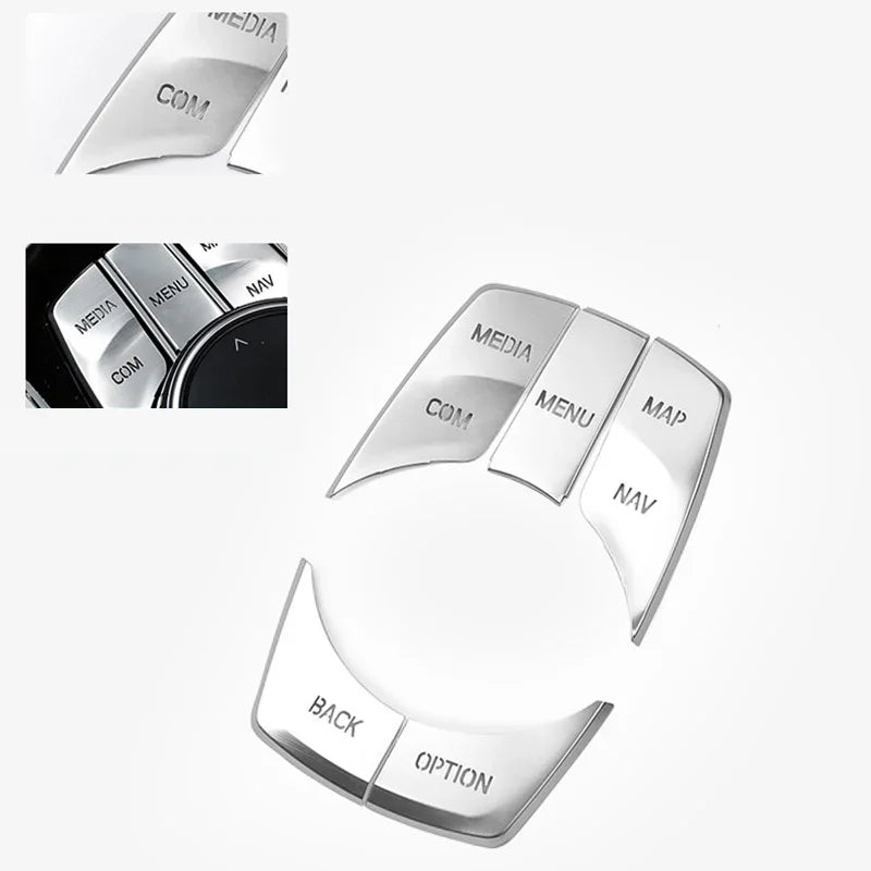 For BMW 1 2 3 4 5 6 7 Series X1 X3 X4 X5 X6 F10 F30 F15 F16 5pcs Aluminium Alloy iDrive Center Multimedia Buttons Cover Trim