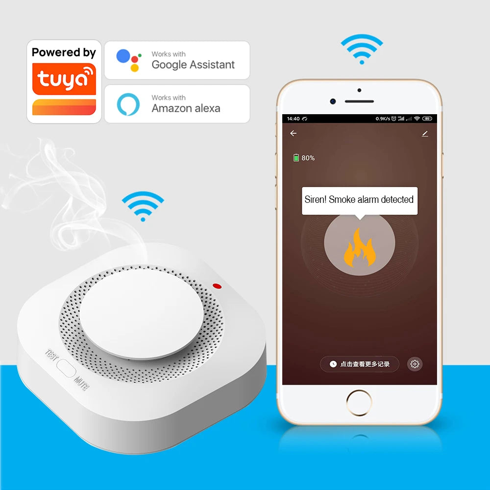 Tuya Wifi Smoke Detector Sensor 90DB Alarm Fire Smart Smoke Detector Wifi Fire Protection Home Security Alarm Smart Life APP