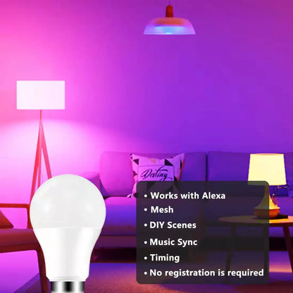 LED Smart Light Bulb, Color Changing Alexa Light, RGB Smart Lamp That Work With Alexa, E27 B22 Base,16 Million Colors,Dimmable