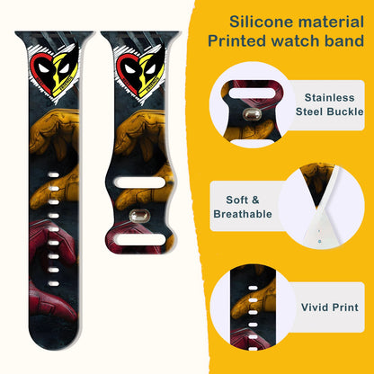 Disney Wolverine Deadpool Silicone Strap for Apple Watch 9 8 7 SE 6 Printed Band Replaceable Bracelet for iWatch 45mm 44mm 42mm