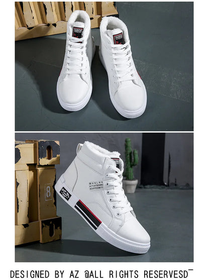 Fashion Leather Men's Canvas Shoes Autumn High-Top Casual Shoes for Men Non-Slip Male Sneakers 2024 New Winter Tenis Masculino