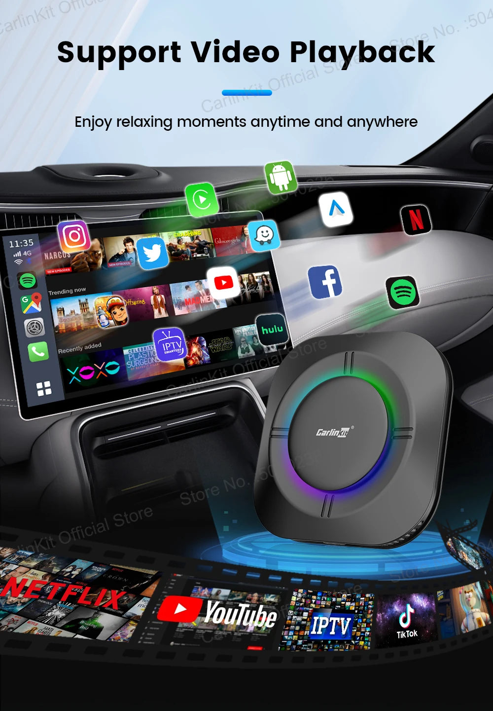 CarlinKit Android 13 LED AI Box Wireless CarPlay Wireless Android Auto Smart Car Multimedia Box Qualcomm Chip SD Expand to 512GB