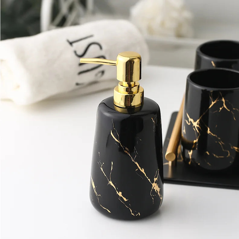 Ceramic Toiletries Bathroom Set Marble Porcelain Cup Toothbrush Holder / Soap Dispenser / Tray Bathroom Decoration Accessories