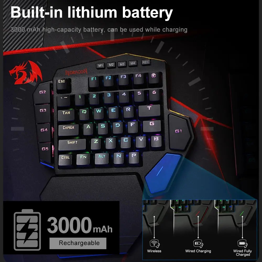 REDRAGON DITI ELITE K585 RGB 42 Key 2.4Ghz Wireless One-handed Mechanical Gaming Keyboard Blue Switch 7 Programmable Macro Keys