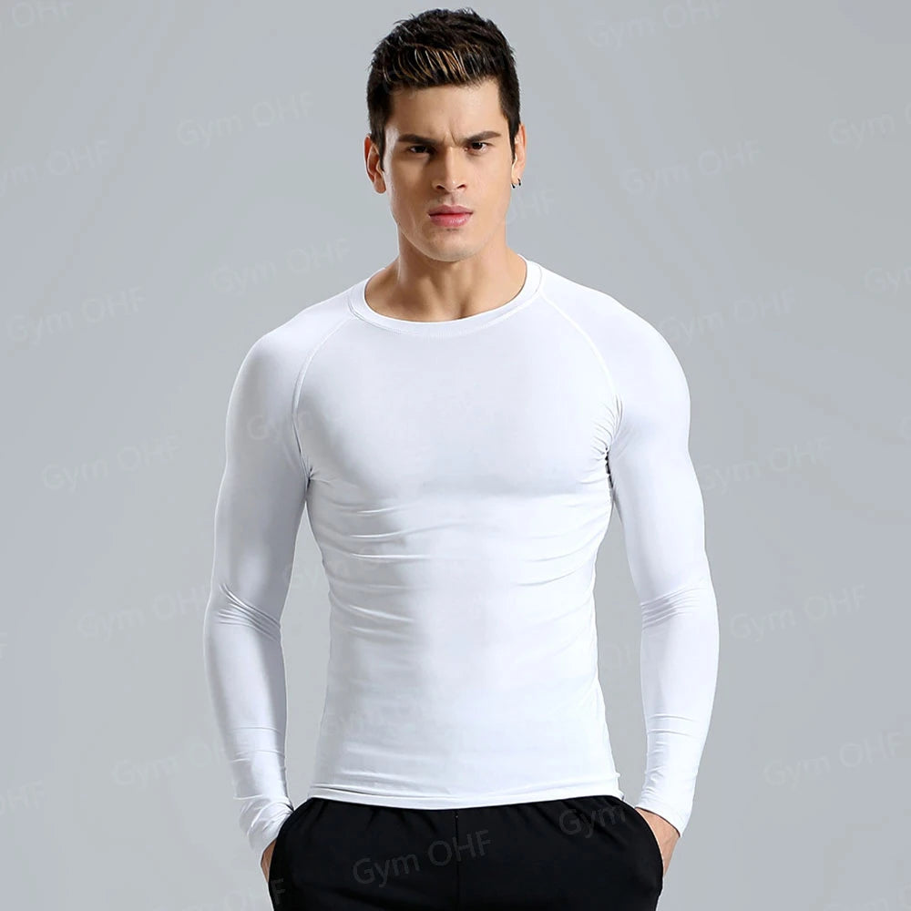 Men Gym Fitness Workout Tights Sport Jersey Athletic Running Shirt Compression Long Sleeve T Shirt Men Elastic Training T-shirt