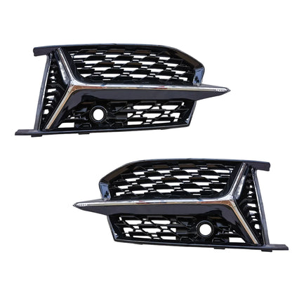 Glossy Black Car Front Bumper Grille Grill Cover For Audi S6 A6 C8 RS6 S-Line 2018 -2024 HONEYCOMB Fog Light Bezel Cover