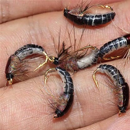 6/12Pcs Spinner Sequin Scud Nymph Scud Lure Fly for Trout Fishing Artificial Insect Bait Simulated Scud Worm Fishing Lure