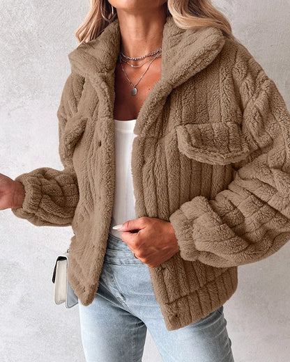 Woman Fashion Teddy Jacket New Winter Women's Thicken Casual Long Sleeves Turn-Down Collar Buttoned Coats Temperament Commuting