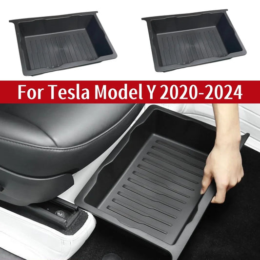 Compatible for Tesla Model Y 2020-2024 Under Seat Storage Box,Under Seat Drawer Storage Box Hidden Organizers Black Accessories