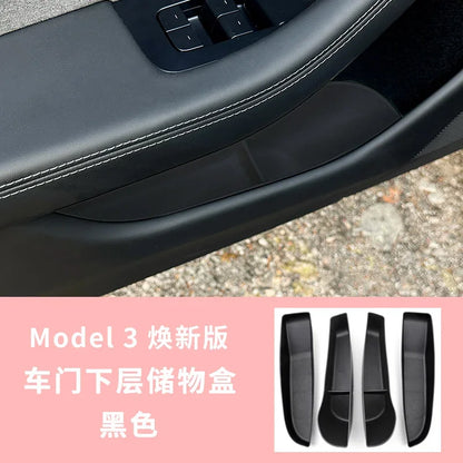 1Set /4 Car Door Handle Storage Box for Tesla Model 3 Highland Door Panel Tray Armrest Organizer Cover Utility Car Accessories