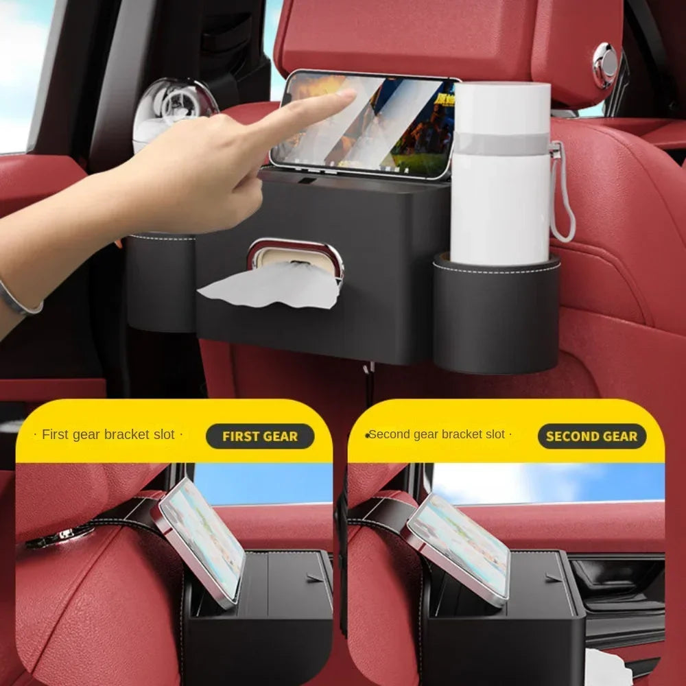 For Tesla Model 3 Y Leather Car Seatback Multi-Functional Storage Box Car Seat Back Organizer Rack Car Seat Rear Tissue Box