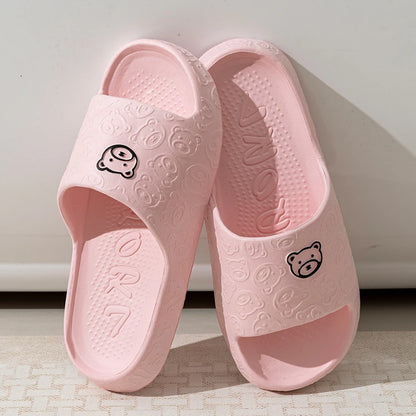 Summer Women's Slippers Home Cute Bear Thick Sole Non-slip Slides Bathroom Indoor Outdoor Men Fashion Cool Beach Shoes Couple