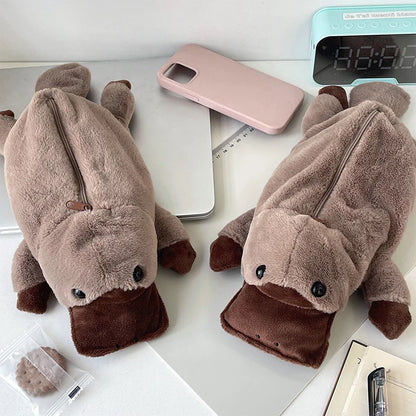 Cute Cartoon Platypus Pencil Case Cosmetic Bag Plush Pen Pouch Large Capacity Multifunctional Storage Bag School Supplies