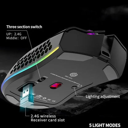 BM600 Rechargeable Gaming Mouse USB 2.4G Wireless RGB Light Honeycomb Gaming Mouse Desktop PC Computers Notebook Laptop Mice