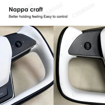 CSSBOON New Design 377mm Yoke Steering Wheel for Tesla Model 3 Model Y Color Mixed Racing Sport Nappa Leather Car Handle