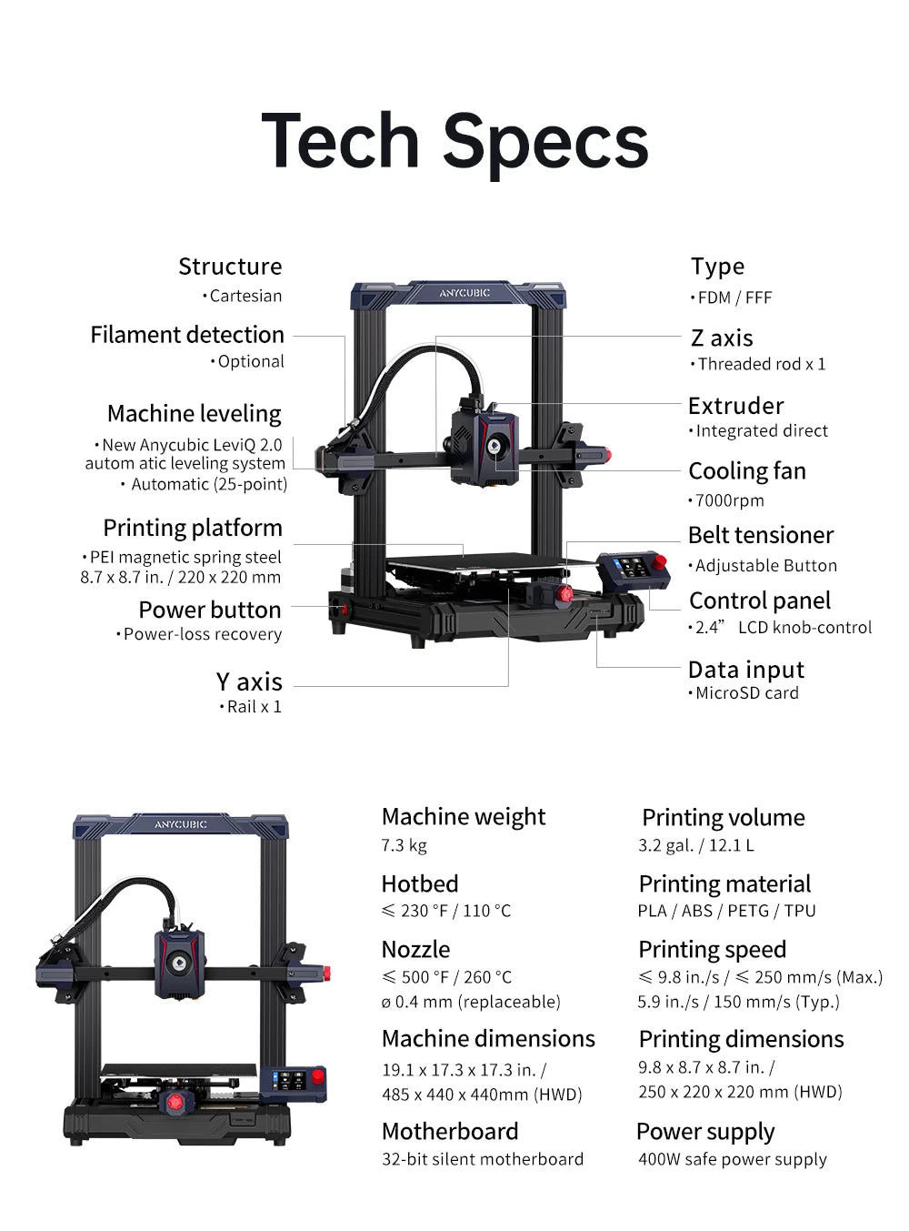 ANYCUBIC Kobra 2 Neo Mini FDM 3D Printer With Maximum Print Speed 250mm/s 9.8in/s New Integrated Extruder With UI Design