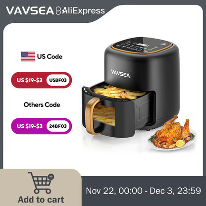 VAVSEA 10-in-1 Air Fryer with Clear Window, 1600W Hot Airfryer Oven with Digital LED Touch Screen, and Non-Stick Basket,6.5QT,