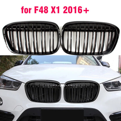 Gloss Black Front Bumper Kidney Grill Grilles For BMW X1 F48 F49 2016 2017 2018 2019 2020 XDrive Double Line M Style