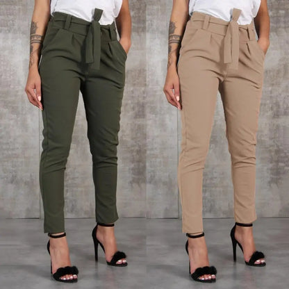 2024 Spring Summer Autumn Casual Slim Chiffon Thin Pants For Women High Waist Black Khaki Green Pants Woman Trousers