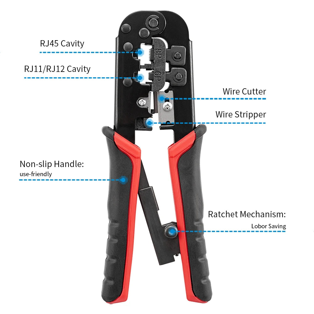 RJ45 Crimper RJ11 RJ45 Crimping Tool Ethernet Network LAN Cable Crimper Cutter Stripper Plier for 6P 8P RJ11 RJ12 RJ45