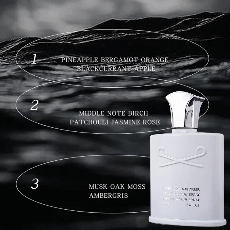 Brand Luxury Refreshing Light Men Perfume 100ml Silver Mountain Water Scent Eau De Parfum Charm Cologne Mujer Originales Spray