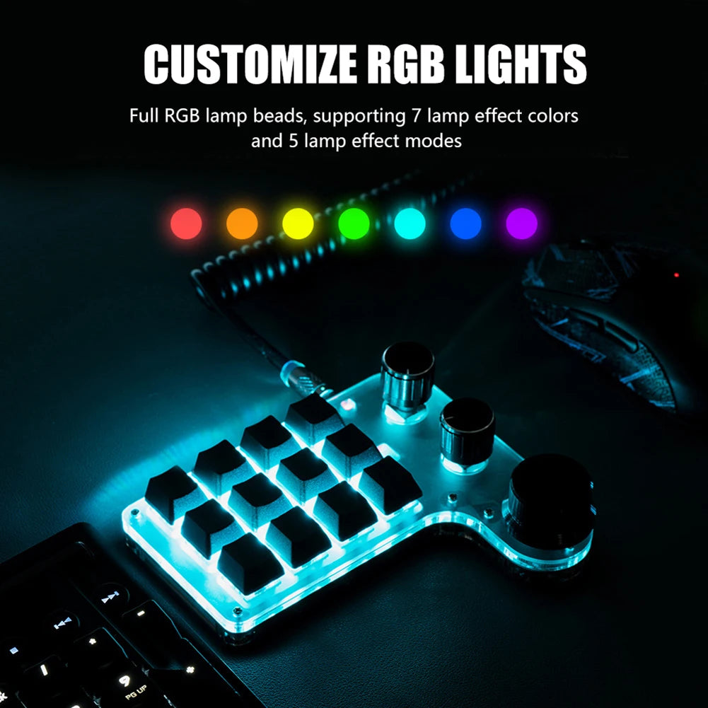 Programmable DIY Mechanical Keyboard RGB 12 Keys 3 Knob Custom Macro Keypad Bluetooth/USB Hotswap Keyboard for Macbook Laptop PC