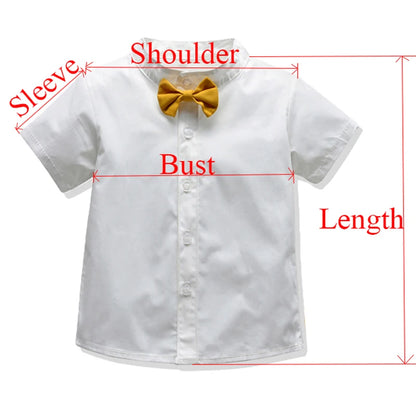 Boy Formal Clothing Suit Kid Solid Shirt Bow Yellow Shorts Belt Clothes Set Wedding Birthday Toddler Children Kids Boy Outerwear