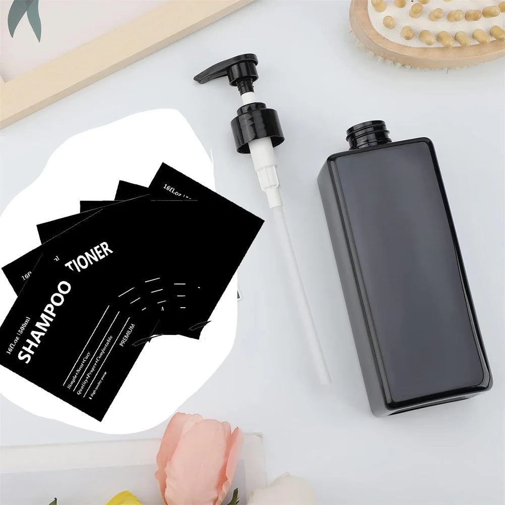 2x 500ml Refillable Square Soap Dispenser Bathroom Kitchen Liquid Storage Bottle Hand Dish Shampoo Container With Label Stickers