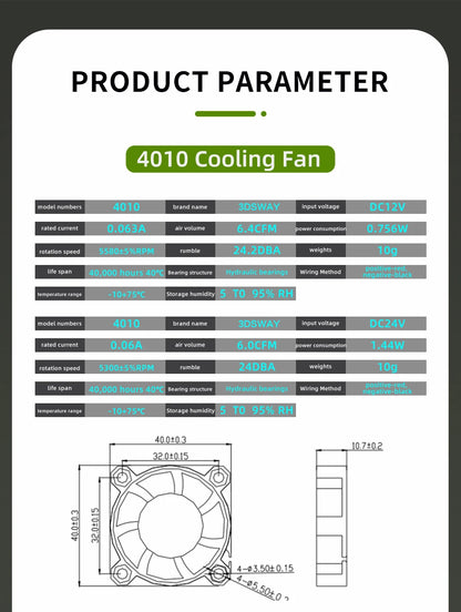 2510 3010 4010 Voron Cooling Fan DC 12V 24V Mini Brushless Hotend Cooling Fan Hydraulic Bearing Fan RGB LED for 3D Printer Parts