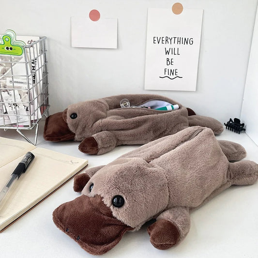 Cute Cartoon Platypus Pencil Case Cosmetic Bag Plush Pen Pouch Large Capacity Multifunctional Storage Bag School Supplies 