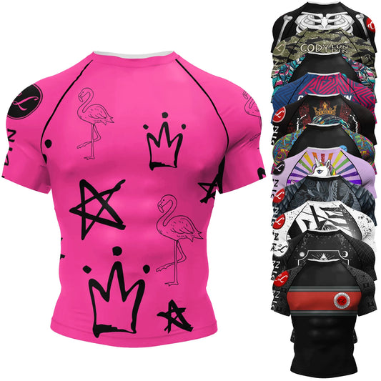 Cody Lundin Short Sleeve Pink Mens Jiu Jitsu BJJ No Gi Rash Guard Sublimation Men Running Training T-shirts Strech Fitness Tees