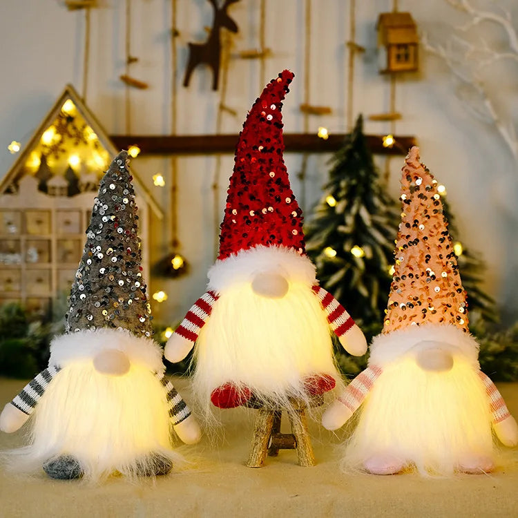 30CM Glowing Knitted Gnome Doll with Led Night Light Christmas Decorations 2024 Home Xmas Tree Decor Navidad New Year 2025 Gift