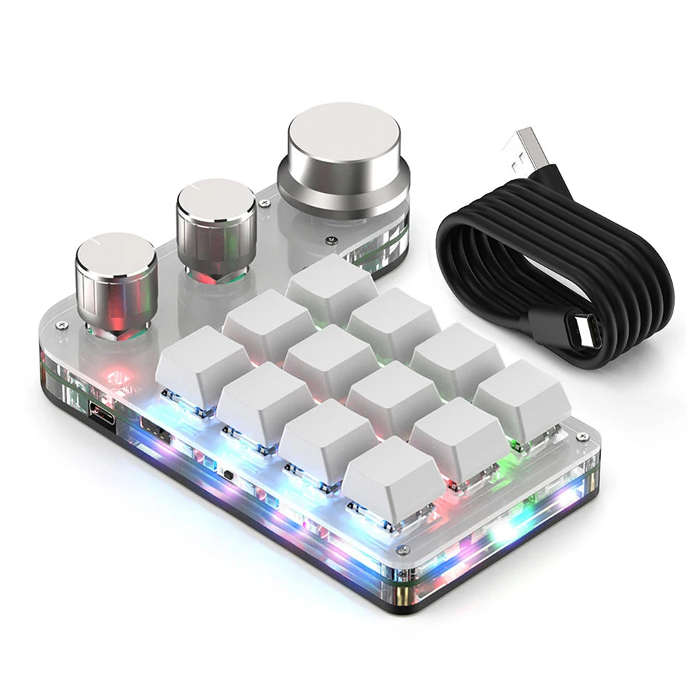 Programmable DIY Mechanical Keyboard RGB 12 Keys 3 Knob Custom Macro Keypad Bluetooth/USB Hotswap Keyboard for Macbook Laptop PC