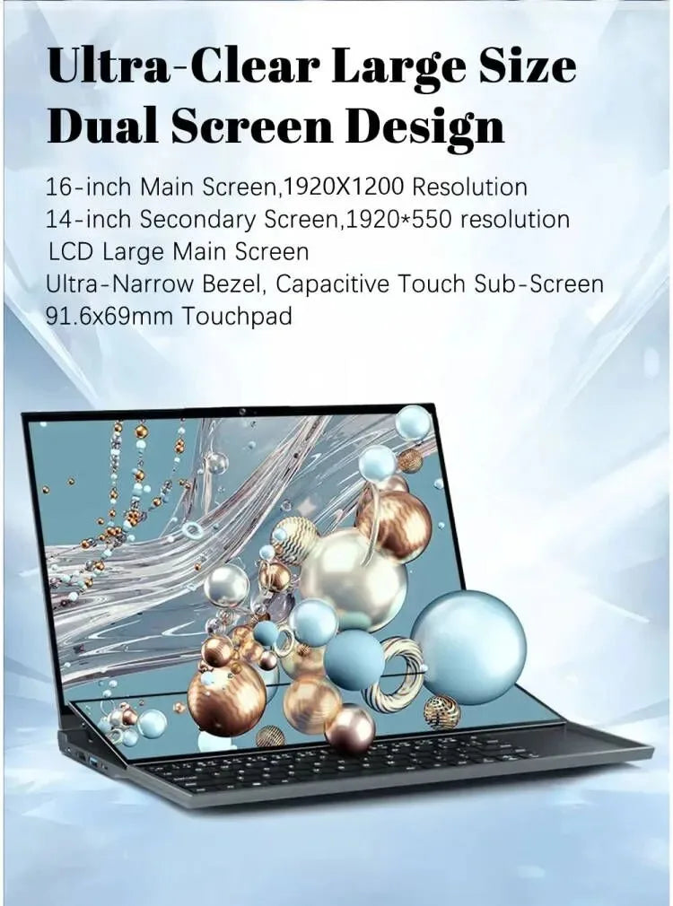 CRELANDER X16 Double Screen Laptops 16 Inch + 14 Inch Touch Screen Intel 10th Windows 11 Portable PC Notebook Computer