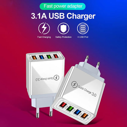 QC3.0 Quick Charger 4 Port USB Charger Wall Mobile Charger Fast Charger For IPhone 11 Samsung S9 Huawei Xiaomi Power Adapter